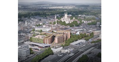 It may look real, but the carefully made-up picture reveals the vision of the buildings and roof gardens which will make of The Forum Digital in the heart of Gloucester.